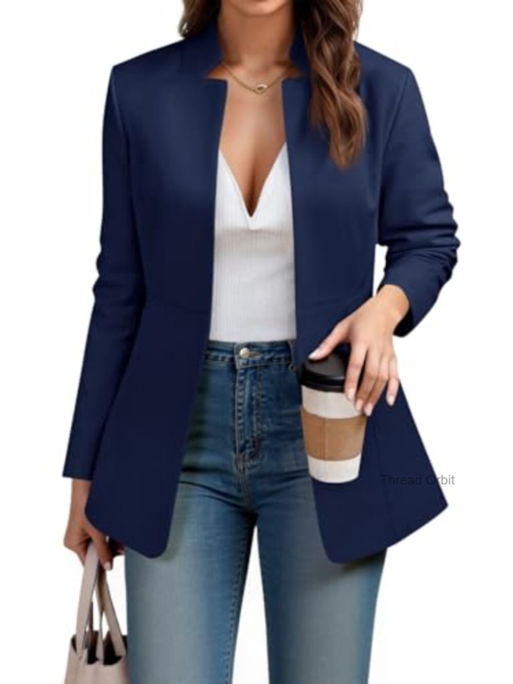 Women's Business Blazer Open Front Notch Lapel Work Jacket